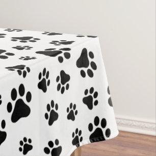 Toalha De Mesa Padrão De Patas, Patas Cachorros, Preto e Branco