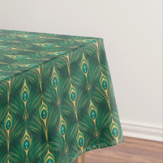 Toalha De Mesa Padrão de Penas de Pavão em Verde Esmeralda e Dour