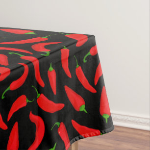 Toalha De Mesa Padrão de pimenta vermelha picante em preto