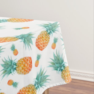 Toalha De Mesa Padrão de Pineanases de Aquarela em Branco