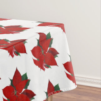 Toalha De Mesa Padrão de Poinsettia Floral de Natal em Branco
