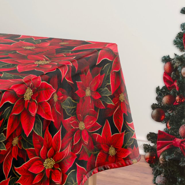 Toalha De Mesa Padrão de Poinsettia Natal de Férias Vermelhas (Criador carregado)