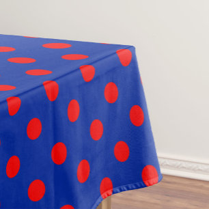 Toalha De Mesa Padrão de Pontos Polka Azuis Vermelhos no Azul