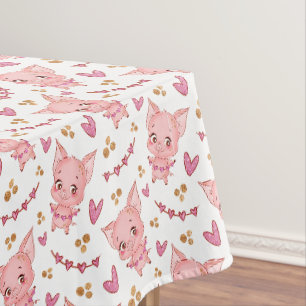 Toalha De Mesa Padrão De Porco Bonito Com Corações Leves