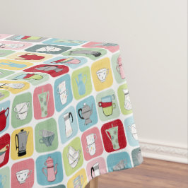 Toalha De Mesa Padrão de Potes de café retrô e Copas