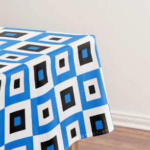 Toalha De Mesa Padrão de Quadrados Xadrez Azul Preto e Branco