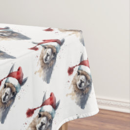Toalha De Mesa Padrão de repetição de Llama de Natal com chapéu d