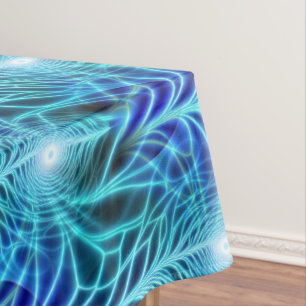 Toalha De Mesa Padrão de Repetição Fractal Luminoso Azul Elétrico