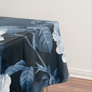 Toalha De Mesa padrão de rosas de Redouté antigo e azul chinois