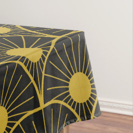 Toalha De Mesa Padrão de Sol Art Déco Dourado e Preto