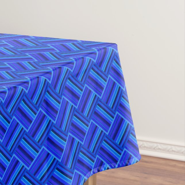 Toalha De Mesa Padrão de tecelagem diagonal de faixas azuis (Posição Original)