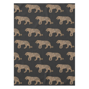 Toalha De Mesa Padrão de Tigre Dourado Glitter Negro Fashionista