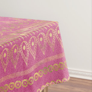 Toalha De Mesa Padrão de Unicórnio Boêmio Dourado e Rosa
