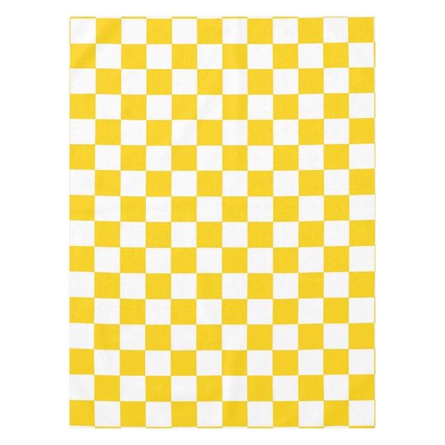 Toalha De Mesa Padrão de Verificação Branco Amarelo (Frente)