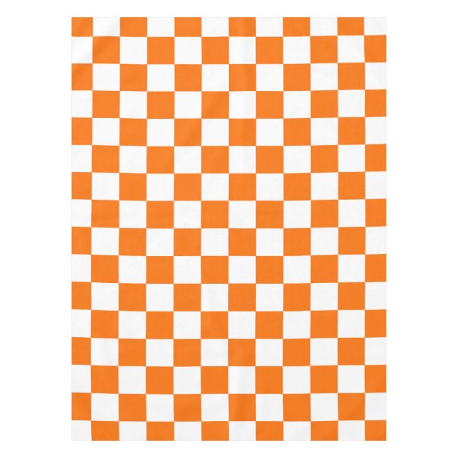 Toalha De Mesa Padrão de Verificação Branco Laranja (Frente)