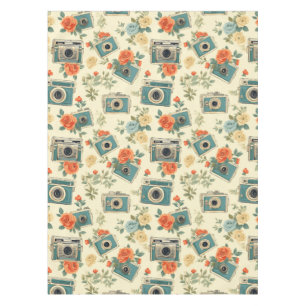 Toalha De Mesa Padrão de Vintage Floral & Camera