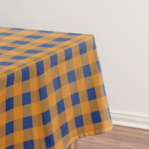 Toalha De Mesa Padrão de Xadrez Azul Laranja de outono