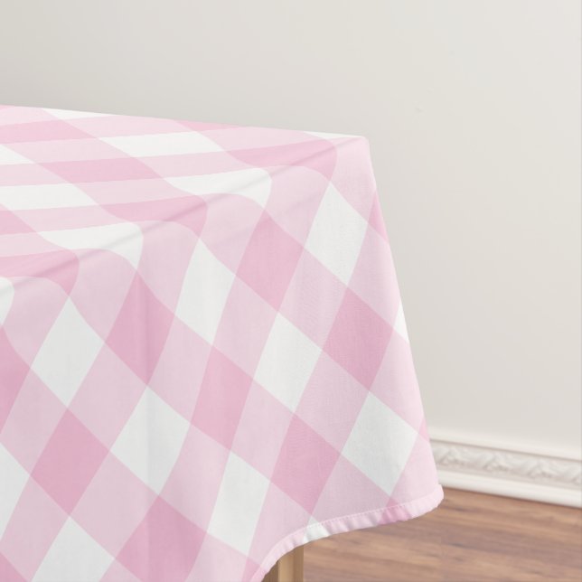 Toalha De Mesa Padrão De Xadrez Branca E Rosa De Gingham (Posição Original)