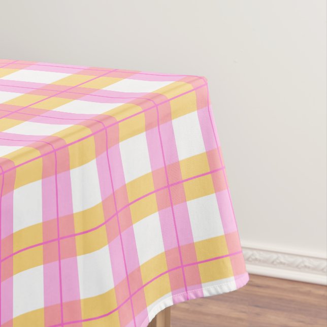 Toalha De Mesa Padrão de xadrez rosa e amarelo (Posição Original)