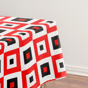 Toalha De Mesa Padrão de Xadrez Vermelho Preto e Branco