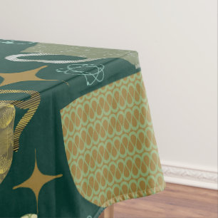 Toalha De Mesa Padrão de Xícara de Chá Verde Meados do Século