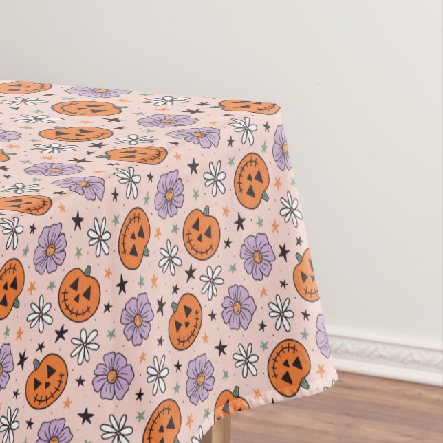 Toalha De Mesa Padrão Diversão de Abóboras e Flores do Halloween (Posição Original)