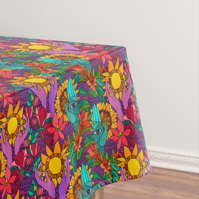 Toalha De Mesa Padrão divertido com flores e mãos (Posição Original)