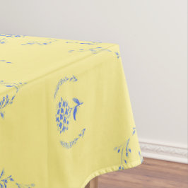 Toalha De Mesa Padrão do bloco Hydrangea - Amarelo e Azul