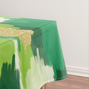 Toalha De Mesa Padrão Dourado Abstrato de Brushstrokes Verde
