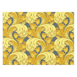 Toalha De Mesa Padrão Dourado da Tulipa Azul da Vintage