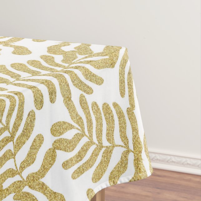 Toalha De Mesa Padrão Dourado de abstrato de folhas com brilho (Posição Original)