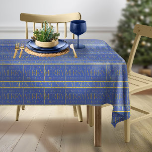 Toalha De Mesa Padrão Dourado de Natal azul#35b ID1009