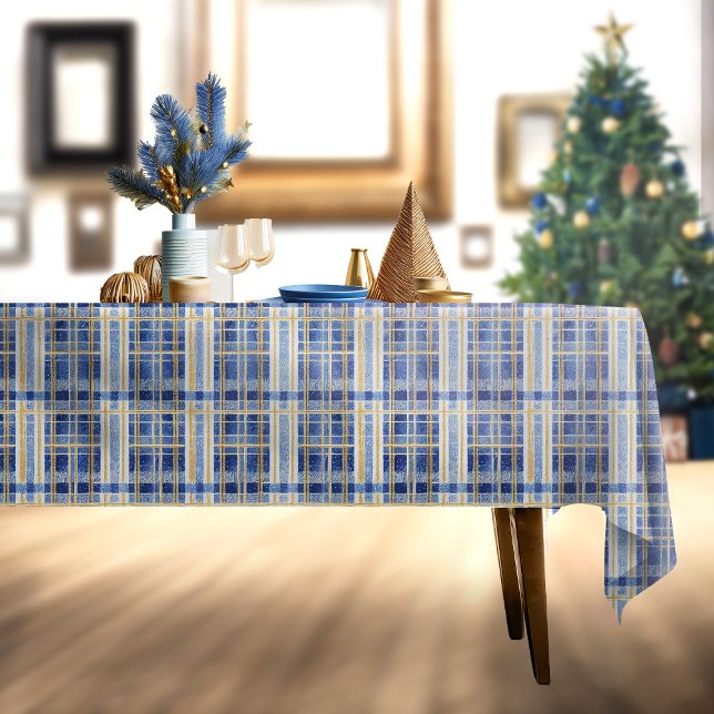 Toalha De Mesa Padrão Dourado de Natal Azul nº 2 ID1009 (Criador carregado)