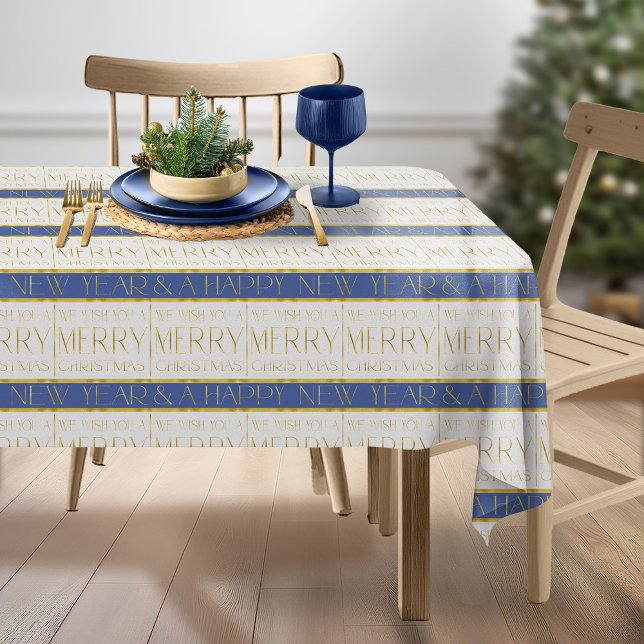 Toalha De Mesa Padrão Dourado de Natal Azul nº 35 ID1009 (Criador carregado)