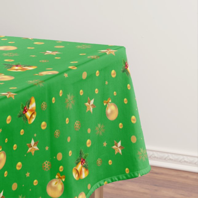 Toalha De Mesa Padrão Dourado de Natal Elegante em Verde (Posição Original)