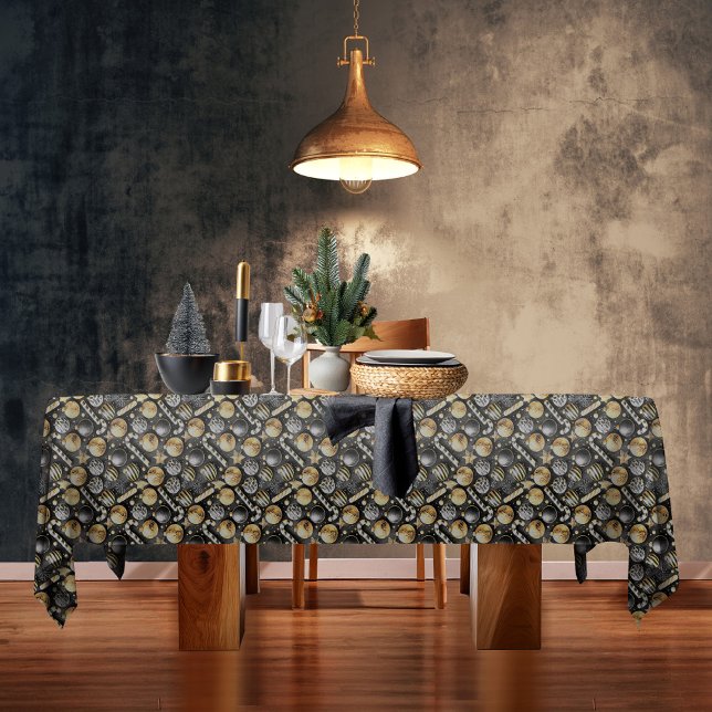 Toalha De Mesa Padrão Dourado de Natal preto nº 12 ID1009 (Criador carregado)