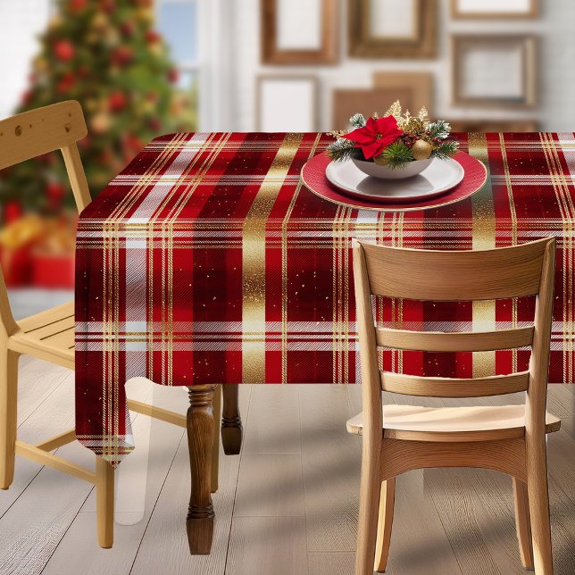 Toalha De Mesa Padrão Dourado de Natal Vermelho de Tartan nº 7 ID (Criador carregado)