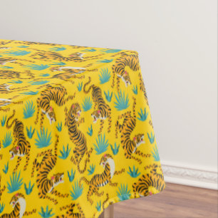 Toalha De Mesa Padrão Dourado de Tigre Asiático