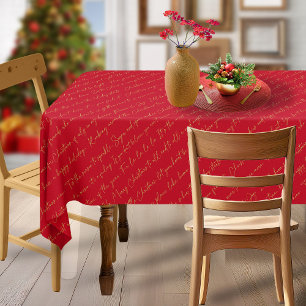 Toalha De Mesa Padrão Dourado de Tipografia Natal Vermelha nº 36
