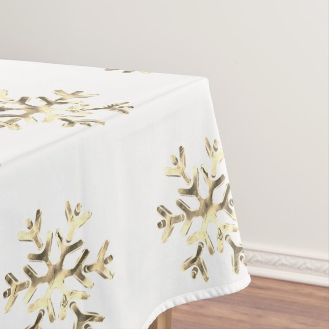 Toalha De Mesa Padrão elegante do floco de neve de Natal Dourado  (Posição Original)