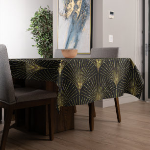 Toalha De Mesa Padrão Elegante Preto e Dourado Art-Deco