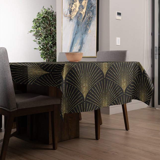 Toalha De Mesa Padrão Elegante Preto e Dourado Art-Deco (Criador carregado)