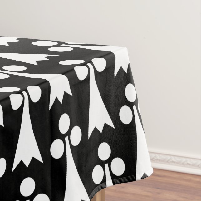 Toalha De Mesa Padrão Ermine, Padrão Medieval, Branco em Preto (Posição Original)