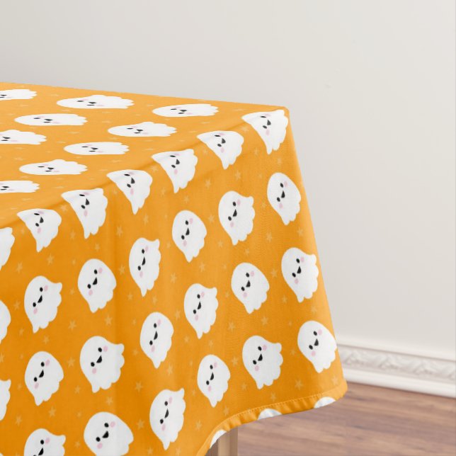 Toalha De Mesa Padrão Fantasma Laranja-Cuta - Design Halloween (Posição Original)