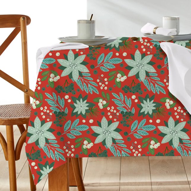 Toalha De Mesa Padrão Festivo Vermelho Floral de Natal (Festive Red Floral Christmas Pattern Tablecloth)