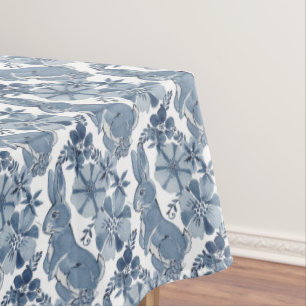 Toalha De Mesa Padrão Físico do Coelho Branco Azul Whimsical Ra