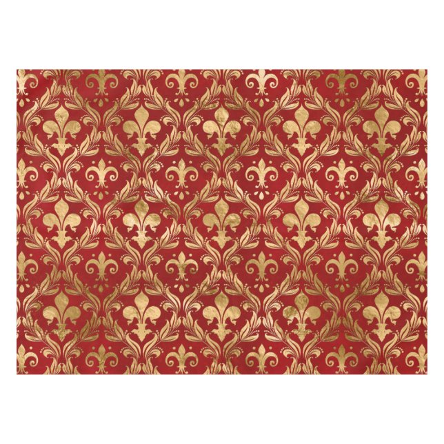 Toalha De Mesa Padrão Fleur-de-lis vermelho luxuoso (Frente (Horizontal))