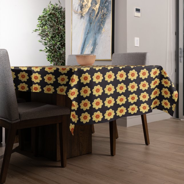 Toalha De Mesa Padrão Floral Amarelo Dahlia em Preto (In Situ Table)