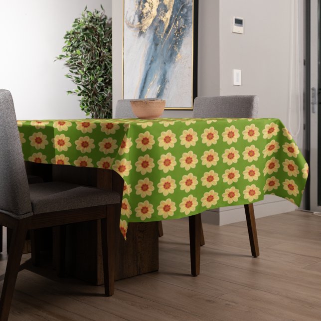 Toalha De Mesa Padrão Floral Amarelo Dahlia em Verde (In Situ Table)