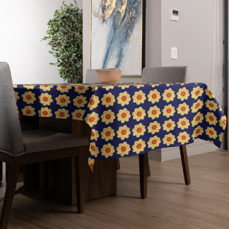 Toalha De Mesa Padrão Floral Amarelo Dahlia no Azul